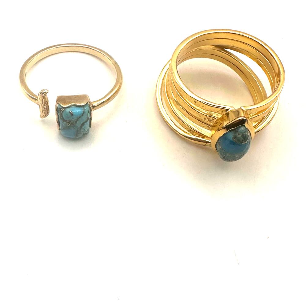 BYCILA Gold Plated over Sterling Ring Set of 2 Blue MARINA CONNIE Size 9
